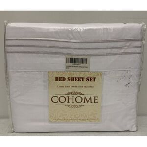 COHOME Queen Bed Sheets Set 4 Piece 1800 Thread Count Polyester White F18